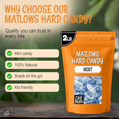 Oh! Nuts Hard Candy Mints Bulk, Individually Wrapped Mint Candy 2 LB | Hard Candy Individually Wrapped - Bulk Candy Individually Wrapped, Crystal Candy Mints, Kosher Certified, 2 LB Bag