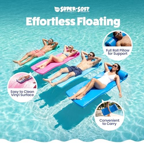 TRC Recreation Ultra Sunsation 2.5” Thick Vinyl Coated Foam Swimming Pool Float Mat Adult Lounger with Built-in Roll Pillow