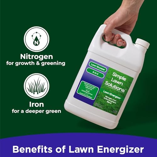 Commercial Grade Lawn Fertilizer with Iron- Liquid Fertilizer Spray- Nitrogen and Iron for Deeper Green Turf- Any Grass Type - Simple Lawn Solutions - Lawn Energizer - 32 Ounce