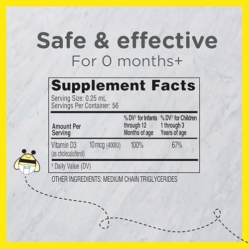 Zarbee's Baby Vitamin D Drops, 400 IU per Drop, with Dropper, 0.47 fl oz