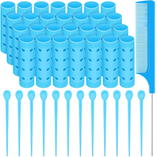 Syhood 29 Pcs Small Hair Rollers 0.63 Inch Plastic Curlers with Comb, Blue