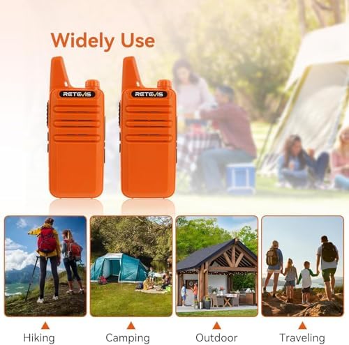Retevis RT22 Walkie Talkies Long Range Rechargeable with Earpiece (2 Pack) | Slim & Lightweight 2 Way Radio For Camping & Hiking, Pocket-Friendly Antenna, Ready to Use, 10-Hour Battery, USB-C Charging