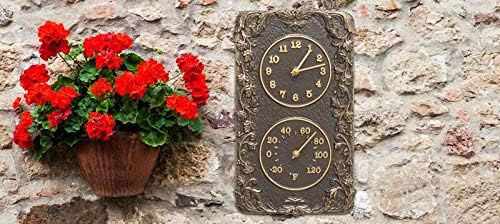 Whitehall 01953 Grapevine Combo Indoor Outdoor Wall Clock and Thermometer in French Bronze 8X13.75x1.25
