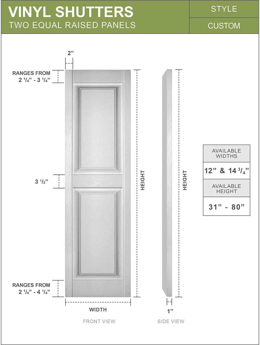 Mid America 00021247002 Standard Size Williamsburg Double Panel Vinyl Shutters, w/Installation Shutter-Lok's & Matching Screws (Per Pair), 002, 12"W x 47"H, Black