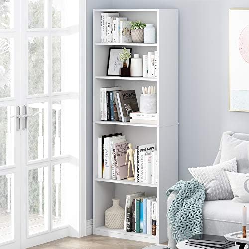 Furinno Jaya Book Shelf, 5-Tier Bookshelf, Bookcase with Adjustable Shelves, 9.5 x 24.5 x 71.2, for Organization and Storage, for Living Room, Bedroom