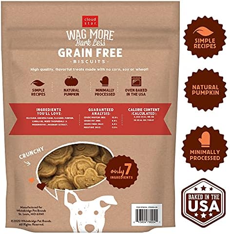 Cloud Star Wag More Bark Less - Dog Treats - Crunchy Biscuits - Grain Free Pumpkin - 2.5 lb Pouch