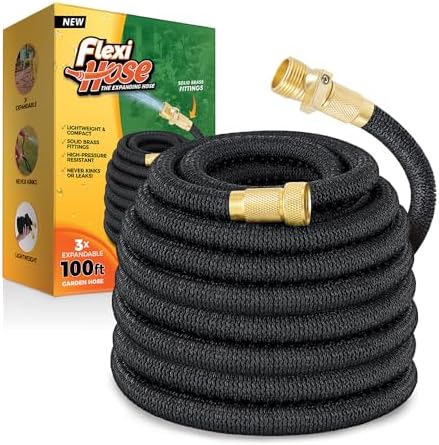 Flexi Hose Lightweight Expandable Garden Hose, 50FT - Retractable Garden Hose, Water Hose - No-Kink Flexibility, 3/4 Inch Solid Brass Fittings and Double Latex Core