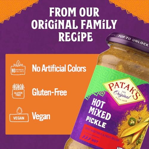 Patak’s Hot Mixed Pickle - Authentic Indian Relish w/Mangoes, Carrots, Limes, Chili Peppers & Aromatic Spices -Perfect for Sandwiches