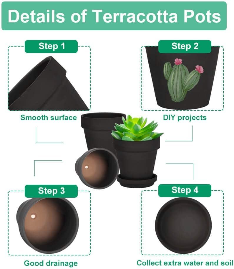 vensovo 4 Inch Terracotta Plant Pots with Saucer - 6 Pack Clay Flower Pots with Drainage, Great for Plants, Crafts, Wedding Favor