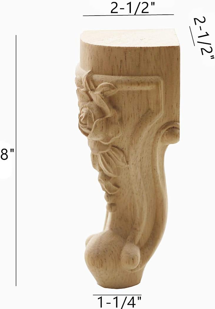 WEICHUAN Solid Wood Replacement Furniture Sofa Couch Legs 8 inch Set of 4
