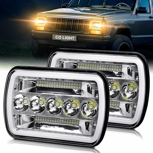 CO LIGHT 2PCS 7x6 5x7 LED Headlights, Angel Eyes Cool Halo, White & Amber DRL with Turn Signal