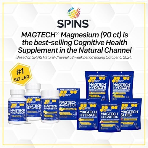 MagTech Magnesium Complex Glycinate, L-Threonate and Taurate, 90 Capsules | Advanced 3 in 1 200mg Chelated Triple Blend w/ Magtein - Supports Relaxation & Brain Health for Women & Men - Natural Stacks