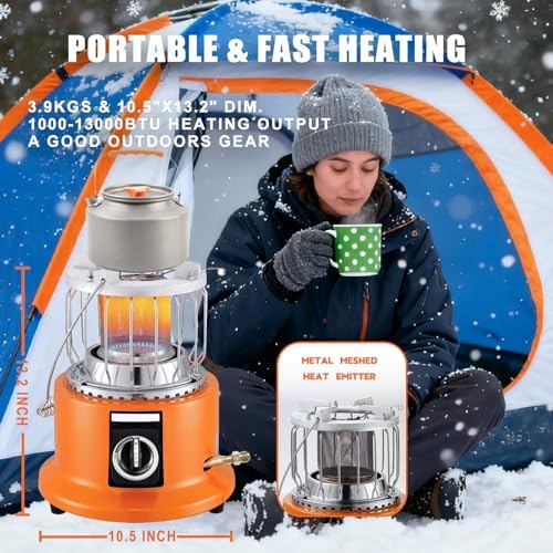 2-in-1 Propane Heater and Stove, Portable Heater with 6FT Regulating Valve, Dual Function Indoor Safe for Ice Fishing, Tent Camping, Tailgating
