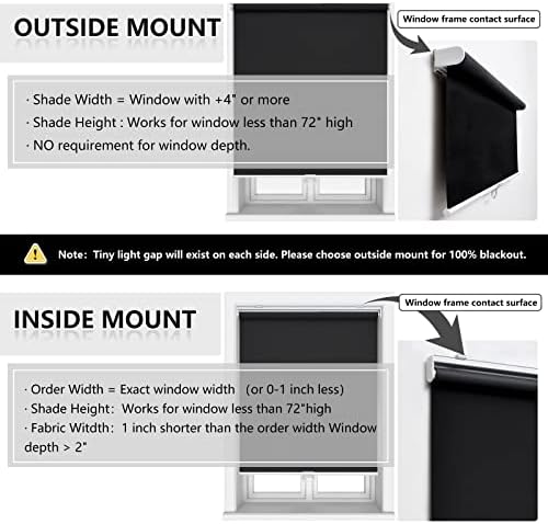 AOSKY Blackout Cordless Roller Shade for Indoor Windows, 23"W x 72"H, Black | Black Out Window Shade with Spring System