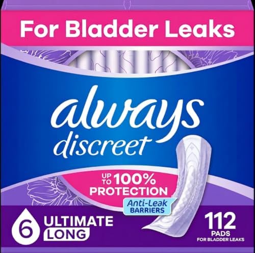 Always Discreet Adult Incontinence Pads for Women, Drier, 6 Drop Long Length, Extra Heavy Absorbency, Pads for Bladder Control Management, Bladder Leaks, & Postpartum Pads, 45ct