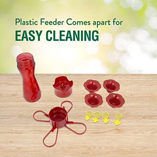 Perky-Pet Red Pinch-Waist Plastic Hummingbird Feeder, 8 oz Capacity | Built-in Bee Guards and Ant Moat for Outdoor Bird Feeding Station and Backyard Wildlife, Hummingbird Feeders for Outdoors