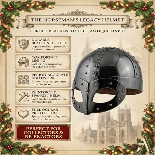 AnNafi® Black Plated Antique Medieval Viking Mask Helmet, Premium Quality Soldier Helm Adult with Liner & Strap
