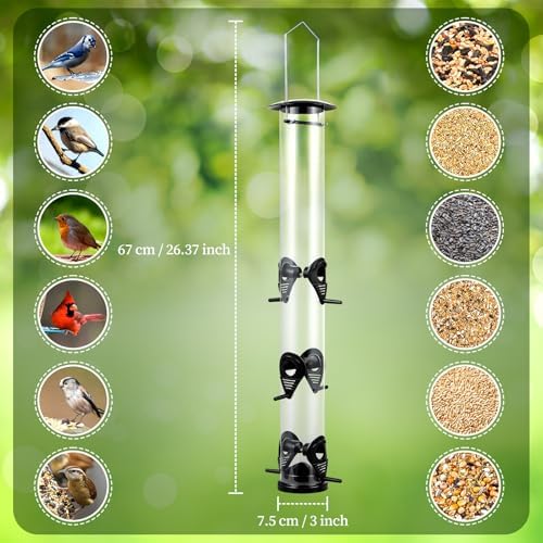 Backyard Expressions Tall Tube Bird Feeder - Durable Hanging Wild Bird Feeder for Wild Birds - 16" Tall, 4-Port Design