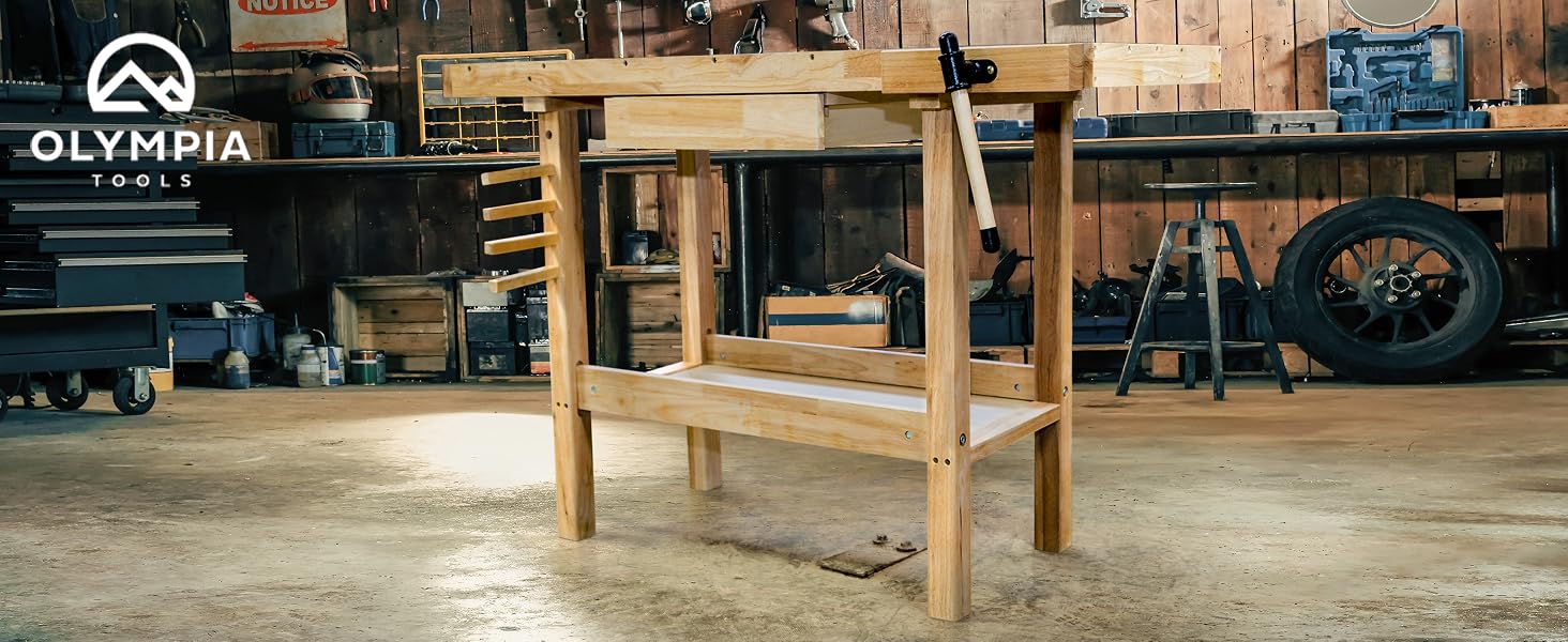 Olympia Tools 48-Inch Acacia Hardwood Portable Workbench with Drawer 330lbs Capacity