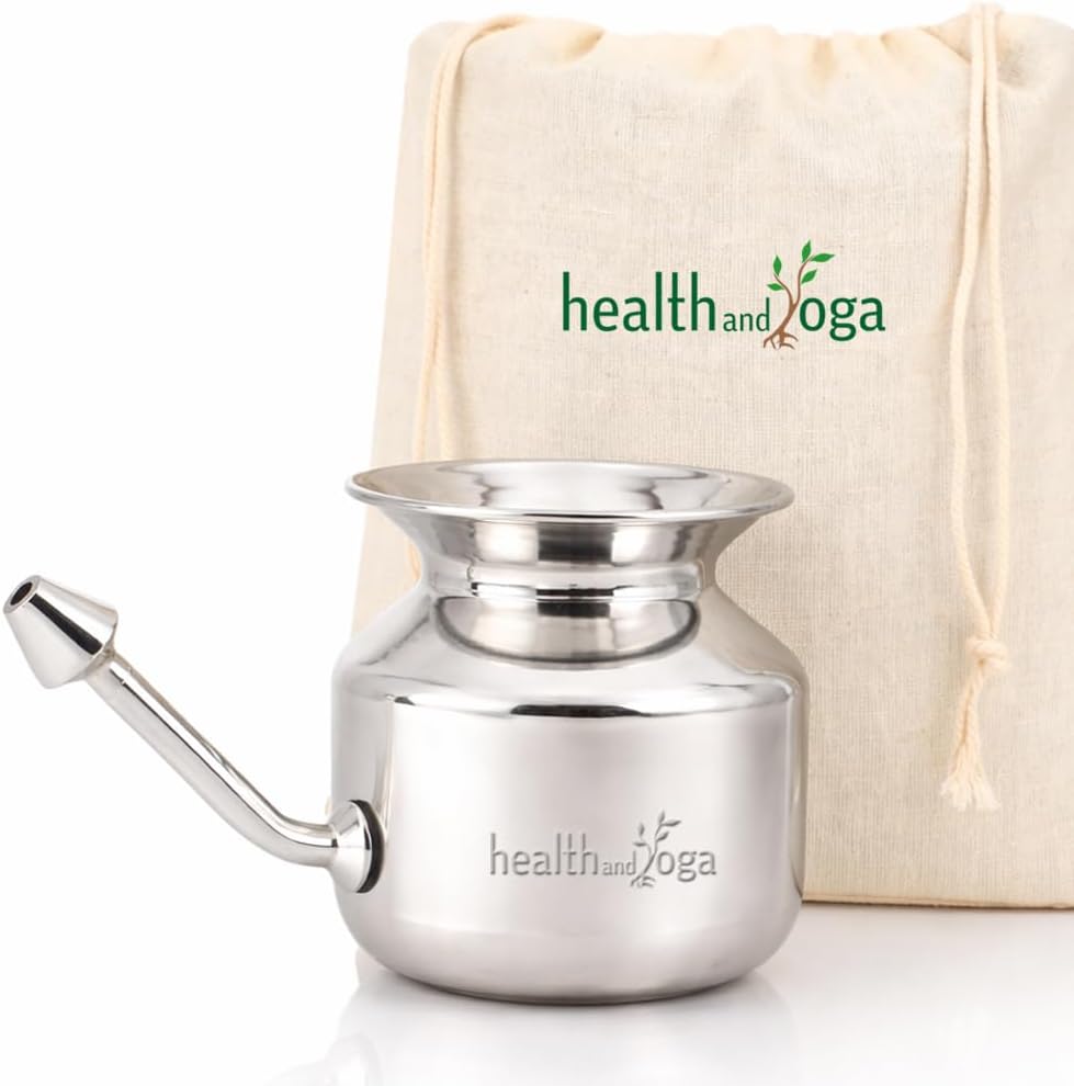 HealthAndYoga(TM) Stainless Steel Neti Pot for Sinus Congestion (Ayurvedic JalNeti)