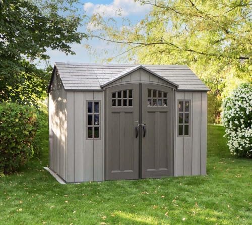 Lifetime 10 ft x 8 ft Outdoor Storage Shed – Heavy-Duty Resin Backyard Shed with Skylights, Windows, Steel-Reinforced Textured Walls