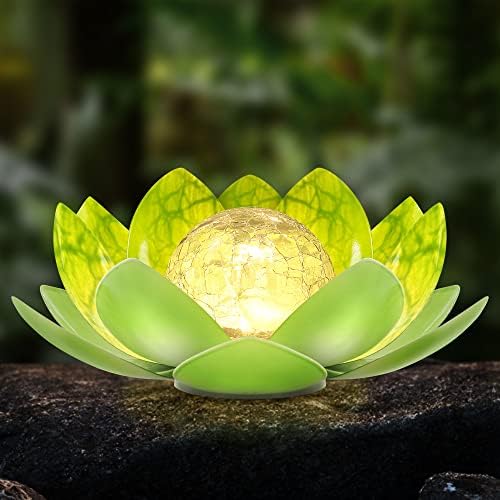 Outdoor Solar Lights, Garden Decor, Crackle Glass Globe, Waterproof Metal Lotus Flower Light for Patio, Lawn, Walkway, Tabletop, Ground