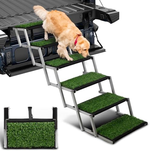 Foldable Dog Stairs for Car,17" Extra Wide Pet Ramp for Large Dog,6 Steps | 17" Extra Wide 200LBS Capacity Lightweight Portable Reinforced Pet Ramp for SUV Truck High Bed