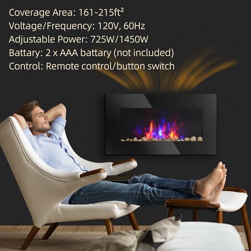 HOMCOM 29" Electric Fireplace Wall Mounted Fireplace Heater 1450W Black