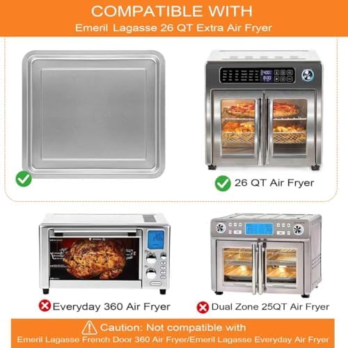 Air Fryer Grill Pan for Emeril Lagasse Everyday 360 Air Fryer, 12''×10'' Stainless Steel Air Fryer Accessories Replacement Crisper Tray Bake Pan, Not fit for Emeril Lagasse 26 QT 25 QT French Door