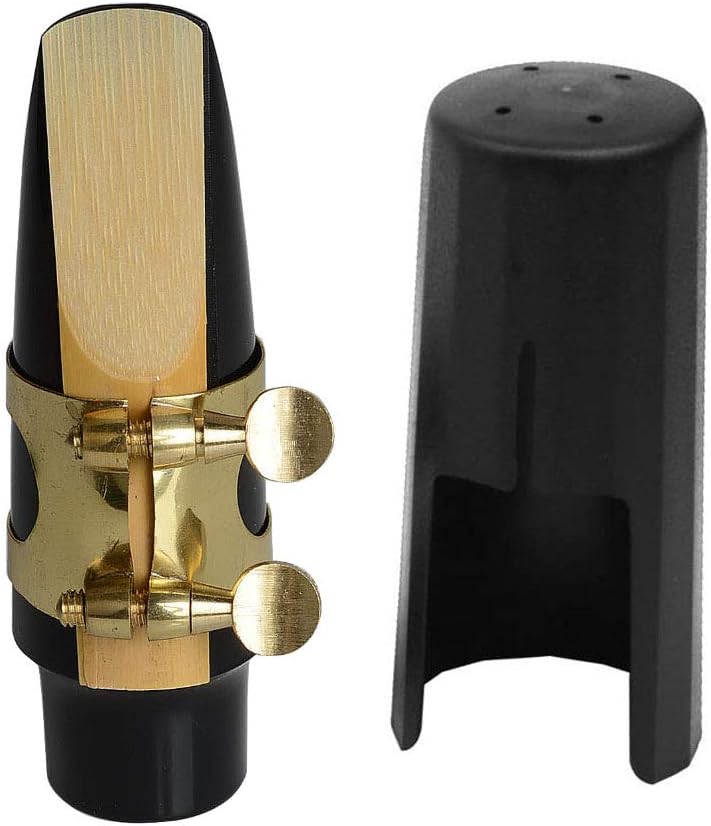 Jiayouy Tenor Sax Saxophone Mouthpiece with One Reed Golden Plated Ligature and Plastic Cap