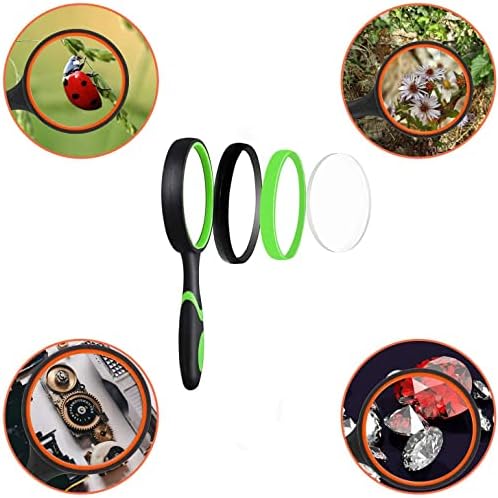 8 Pack 8X Handheld Magnifying Glass Reading Magnifier 50mm Magnifying Glass Lens with Non-Slip Rubber Handle for Reading Hobbies and Science