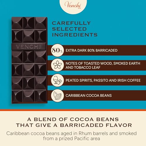 Venchi - Barrel-Aged 80% Extra Dark Chocolate Bar, 2.46 oz - Made from Select Cocoa Blends - Gluten Free - Vegan