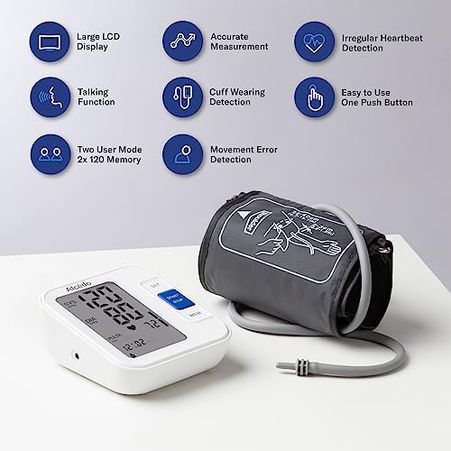 Alcedo Blood Pressure Monitor for Home Use, Upper Arm Cuff BP Machine | Large LCD Screen, Talking Function, 2x120 Memory, Large Cuff (8.7–16.5"), Batteries+USB Cable