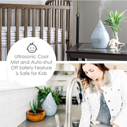 Crane Droplet Ultrasonic Small Air Humidifiers for Bedroom and Office, 0.5 Gallon Cool Mist Humidifier for Plants and Home, Humidifier Filters Optional, Blue and White