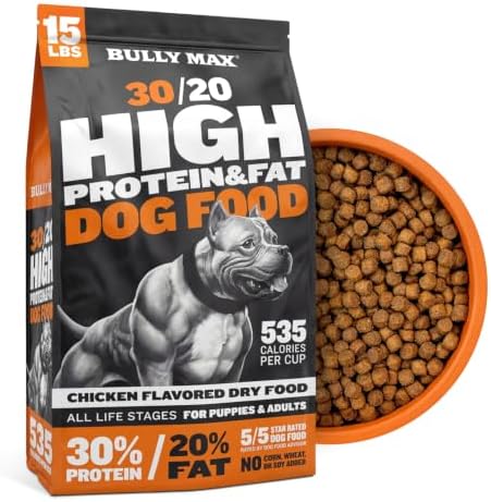 Bully Max Dry Dog Food for Adults & Puppies - High Protein & Fat for Muscle & Weight Gain - High Performance Dog Food Supplements - Small & Large Breed Dogs (535 Calories Per Cup), Chicken, 15lb Bag