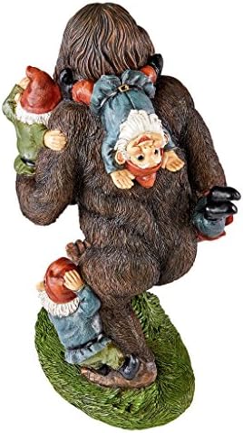 Design Toscano Schlepping the Garden Gnomes Bigfoot Yeti Indoor/Outdoor Garden Statue, 16 Inch Tall, Cast Stone Resin, Painted Full Color Finish