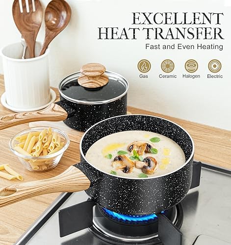 MICHELANGELO 3 Quart Saucepan with Lid, Nonstick Sauce Pan with Lid, Small Sauce Pot, Granite Coating Sauce Pan 3 Quart