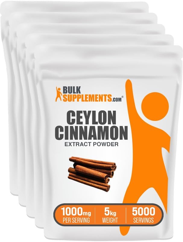 BulkSupplements.com Ceylon Cinnamon Extract Powder - Cinnamon Extract, Cinnamon Ceylon - Cinnamon Supplement, Pack of 1 - Gluten Free & Soy Free, 1000mg per Serving, 5kg (11 lbs)