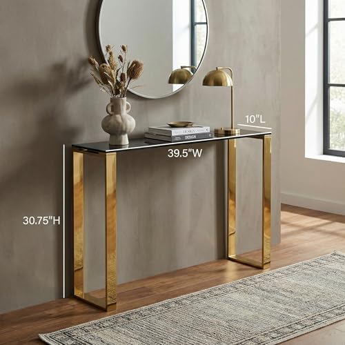 Cortesi Home CH-ET636045 Remini End Table, Gold Metal and Black Glass, End Table 18"
