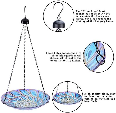 VCUTEKA Hanging Bird Baths Outdoor Glass Birdbath Feeder for Garden Decor