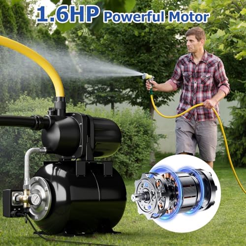 Happygrill 1.6 HP Shallow Well Pump with Pressure Tank (Black) | 1000 GPH 164 FT Garden Jet Pump Irrigation Sprinkler System Water Transfer Pump