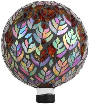 Lily's Home Colorful Mosaic Glass Gazing Ball, Designed with a Stunning Holographic Petal Mosaic Pattern to Bring Color and Reflection to Any Home and Garden, Red and Gold (10" Diameter)