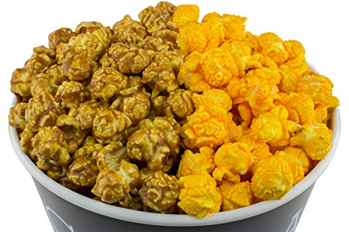 Signature Popcorn - Gourmet 1-Gallon Blue Chicago Skyline Reusable Plastic Bucket Tin - Half Caramel Half Cheddar Cheese Flavor - Holiday