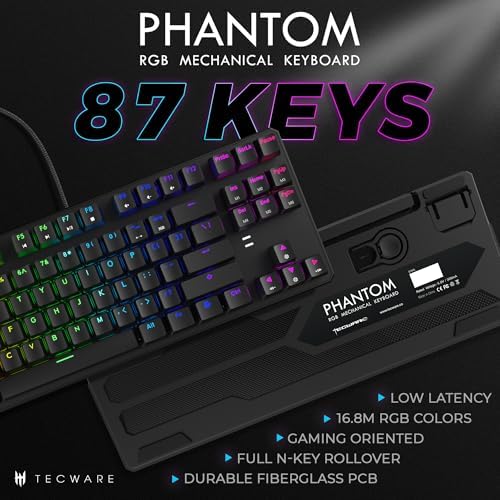 TECWARE Phantom 87 Key RGB Mechanical Gaming Keyboard | Outemu Red Switch | 16.8M Color LED Lighting | 18 Pre-Set | Low Latency | N-Key Rollover | Software Customizable Keys | Wired USB Connection