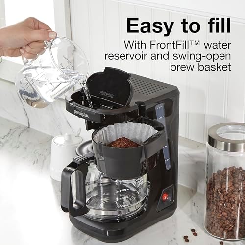 Proctor Silex Digital & Programmable FrontFill 12 Cup Drip Coffee Maker | Glass Carafe | Compact | Auto Shutoff | Black & Silver | 43685PS
