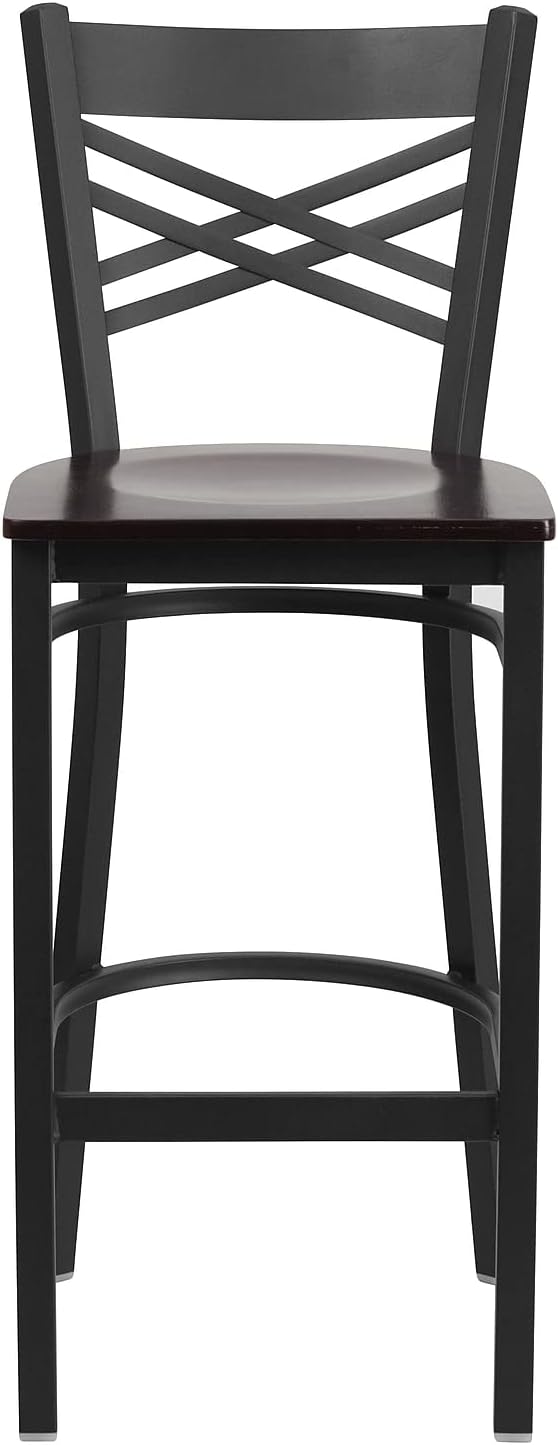 Flash Furniture Hercules Metal Restaurant Barstool, Black | X Back Style, Vinyl Upholstery, Durable Construction, Commercial Use