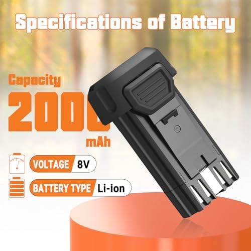 2-Pack 8V 2000mAh Li-ion Replacement Battery with Higher Safety and Longer Runtime - Compatible with Dewalt DCB080, DW4390, DCF680N1
