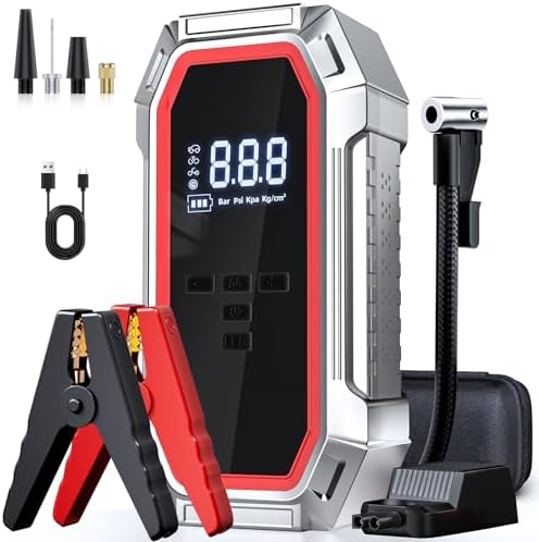 Jump Starter with Air Compressor, 5000A Peak Car Battery Jump Starter(9.0 Gas/8.0L Diesel)