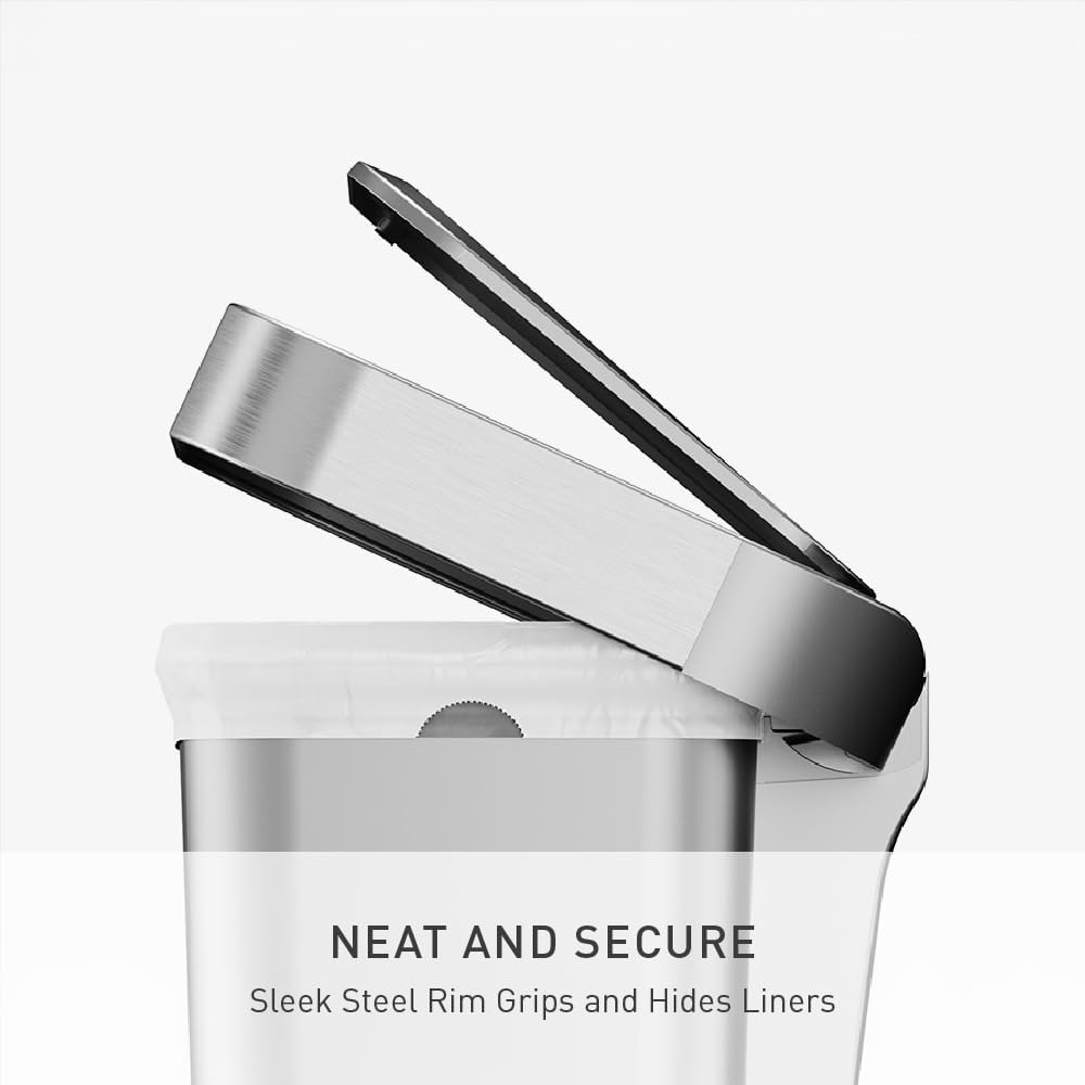 simplehuman Hybrid Step Can, 45L / 12 Gallon Rectangular Kitchen Trash Can, Liner Rim System, Liner Pocket®, 150,000-Step Pedal, Lid Shox® Silent Close, Black Plastic