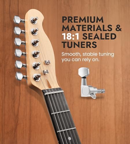 Tostar DIY Electric Guitar Kit, Solderless, Multi Sanded Polished Body, ST | Mahogany Body, Canadian Maple Neck, SSS Pickups, 6 String Tremolo Bridge, Complete Accessories, Hands On Learning